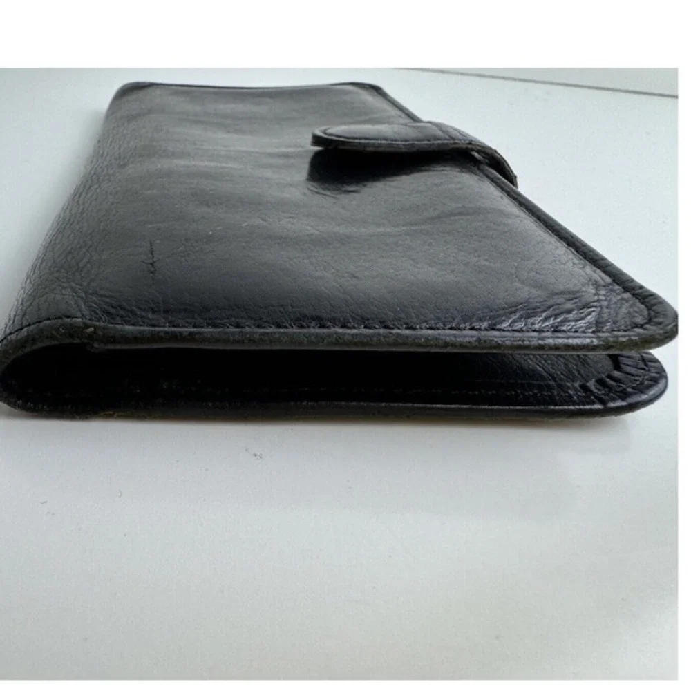 Coach Vintage Black Leather Slim Checkbook Wallet Tab Snap‎ Card Holder Chic 47